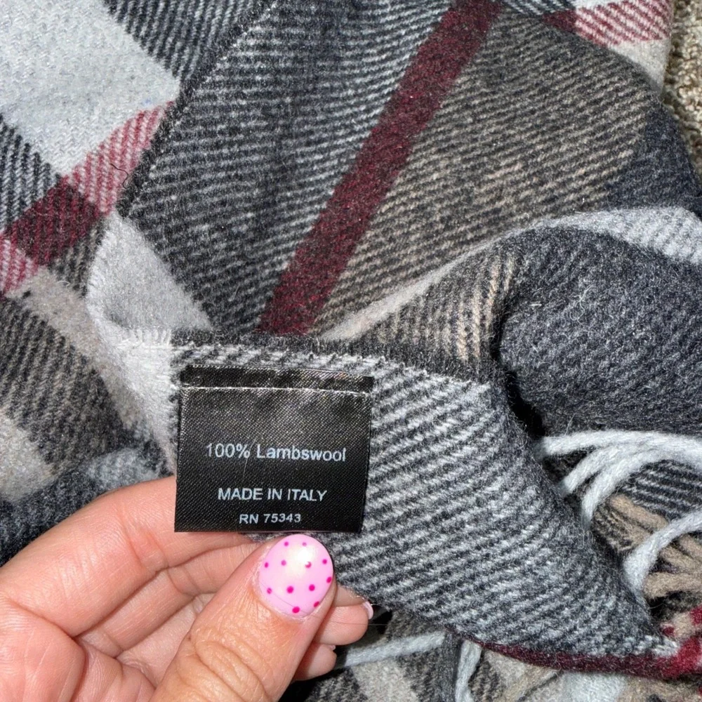 Italian Woollen Treasures Scarf Unisex OS Gray Excellent Plaid Lambswool Italy